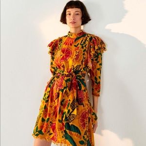 Farm Rio Anthropologie Yellow Flowerdoscopic Mini Dress
